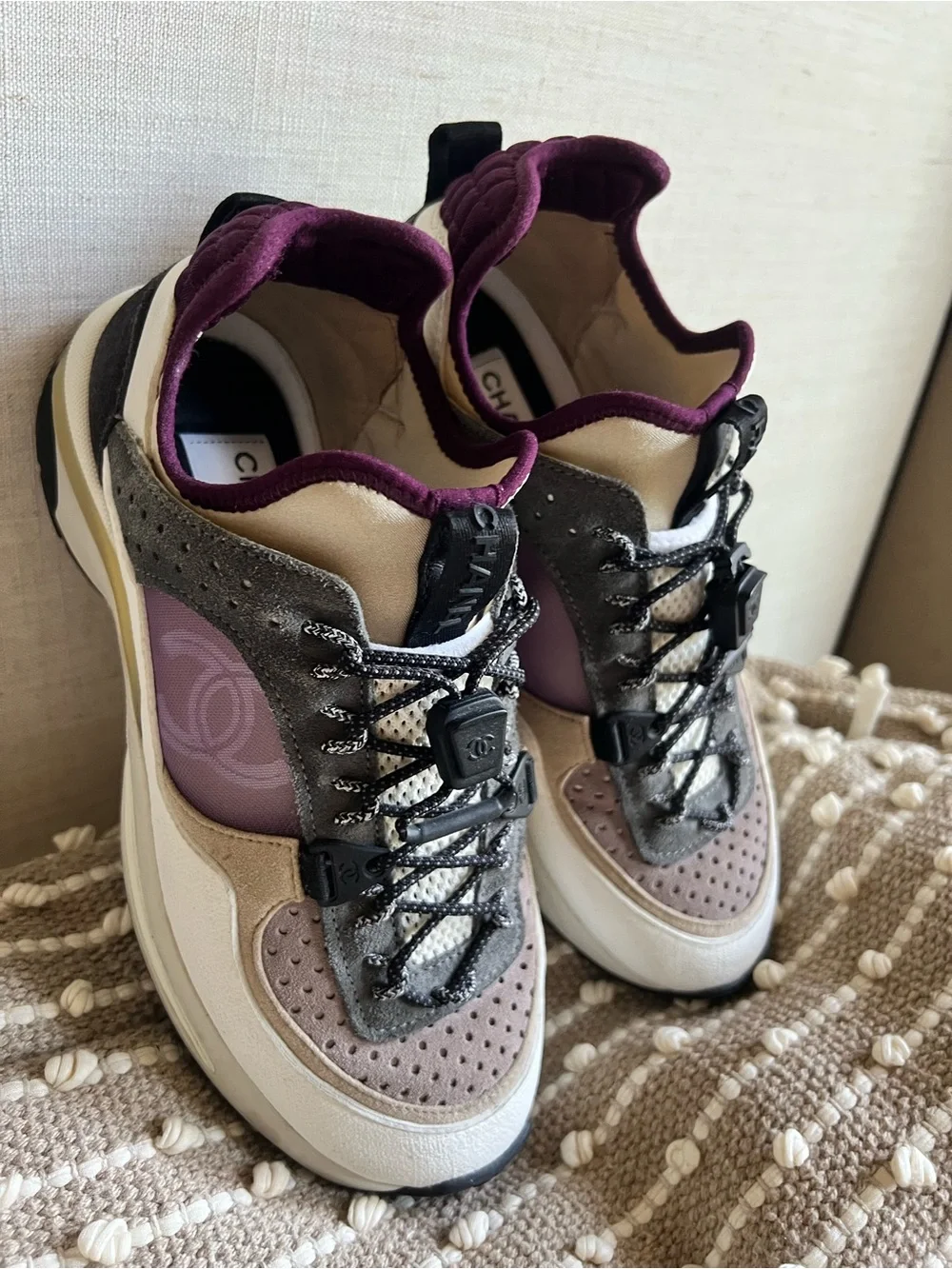 CHANEL Purple, Gray and White Suede with mess Lifestyle  Sneakers Size 6